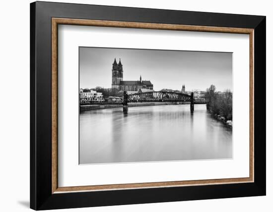 View to Magdeburg from Sternenbrucke Bridge, Sachsen-Anhalt, Germany-Steve Simon-Framed Photographic Print