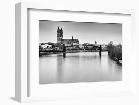 View to Magdeburg from Sternenbrucke Bridge, Sachsen-Anhalt, Germany-Steve Simon-Framed Photographic Print