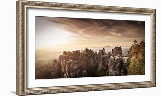 View to the Bastei Bridge in Saxon Switzerland-Jorg Simanowski-Framed Photographic Print