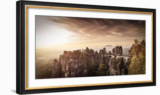 View to the Bastei Bridge in Saxon Switzerland-Jorg Simanowski-Framed Photographic Print