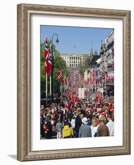 View to the Royal Palace, Norwegian National Day (17th May) Oslo, Norway, Scandinavia, Europe-Gavin Hellier-Framed Photographic Print