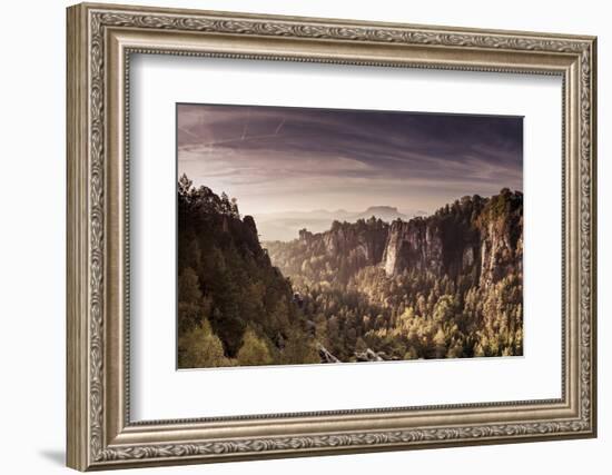 View to the Schrammsteinen of the Bastei-Jorg Simanowski-Framed Photographic Print