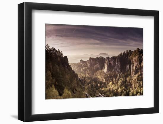 View to the Schrammsteinen of the Bastei-Jorg Simanowski-Framed Photographic Print