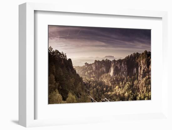 View to the Schrammsteinen of the Bastei-Jorg Simanowski-Framed Photographic Print