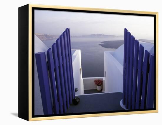 View Toward Caldera, Imerovigli, Santorini, Greece-Connie Ricca-Framed Premier Image Canvas