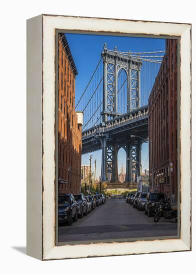 View Toward Manhattan Bridge with the Empire State Building in the Background, Brooklyn, New York-Stefano Politi Markovina-Framed Premier Image Canvas