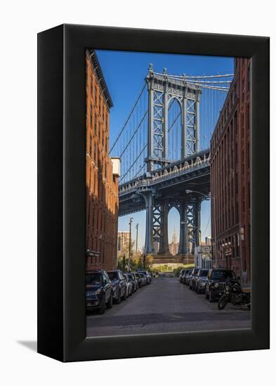 View Toward Manhattan Bridge with the Empire State Building in the Background, Brooklyn, New York-Stefano Politi Markovina-Framed Premier Image Canvas