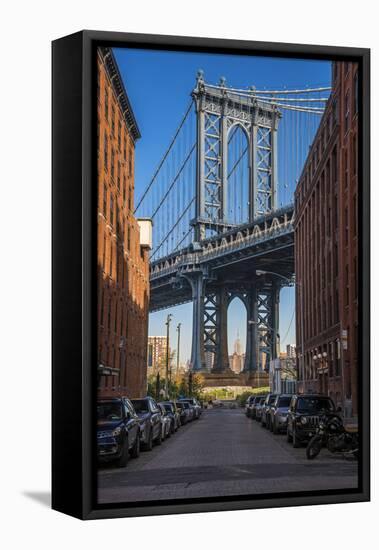 View Toward Manhattan Bridge with the Empire State Building in the Background, Brooklyn, New York-Stefano Politi Markovina-Framed Premier Image Canvas