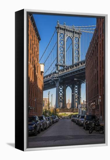 View Toward Manhattan Bridge with the Empire State Building in the Background, Brooklyn, New York-Stefano Politi Markovina-Framed Premier Image Canvas