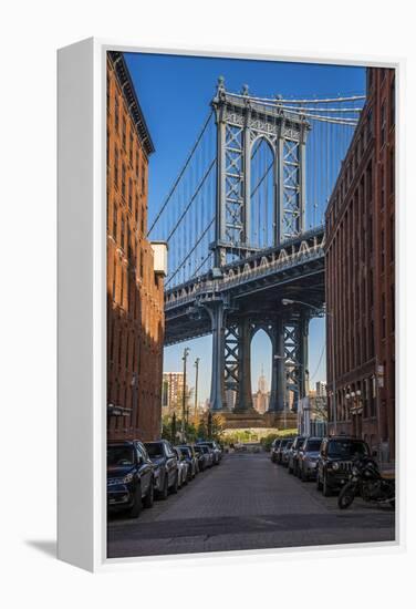 View Toward Manhattan Bridge with the Empire State Building in the Background, Brooklyn, New York-Stefano Politi Markovina-Framed Premier Image Canvas