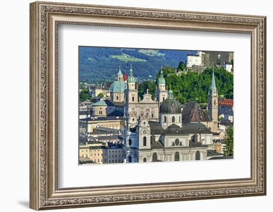 View towards Salzburg Cathedral, Collegiate Church and Fortress Hohensalzburg, Salzburg, Austria, E-Hans-Peter Merten-Framed Photographic Print