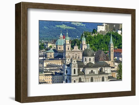 View towards Salzburg Cathedral, Collegiate Church and Fortress Hohensalzburg, Salzburg, Austria, E-Hans-Peter Merten-Framed Photographic Print