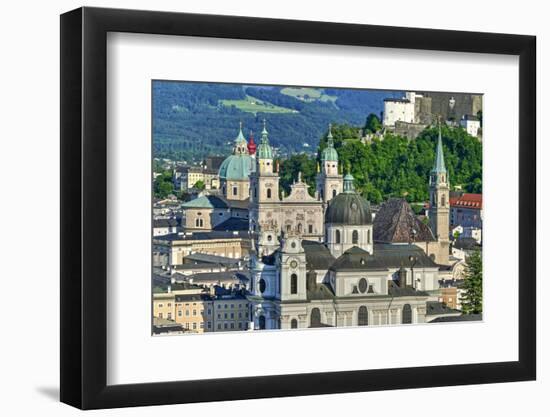 View towards Salzburg Cathedral, Collegiate Church and Fortress Hohensalzburg, Salzburg, Austria, E-Hans-Peter Merten-Framed Photographic Print