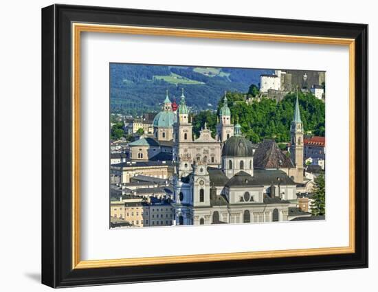 View towards Salzburg Cathedral, Collegiate Church and Fortress Hohensalzburg, Salzburg, Austria, E-Hans-Peter Merten-Framed Photographic Print