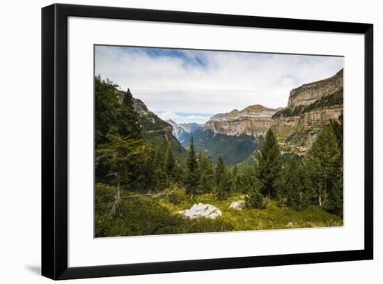 View west along the Ordesa Valley to distant Mondarruego and Otal peaks, Ordesa National Park, Pyre-Robert Francis-Framed Photographic Print