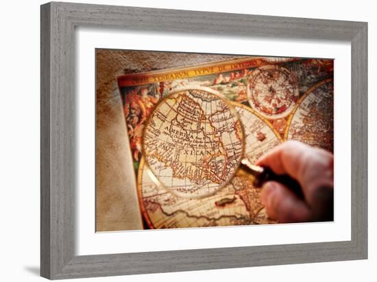 Viewed Through A Magnifying Glass North America On The Old Map-Volff-Framed Art Print