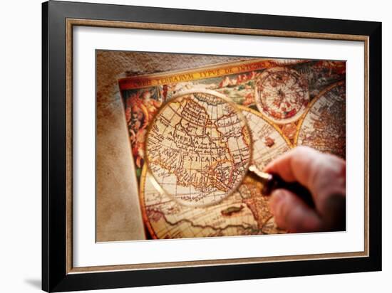 Viewed Through A Magnifying Glass North America On The Old Map-Volff-Framed Art Print