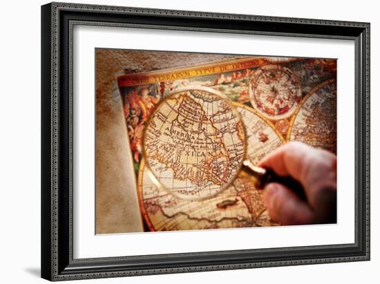 Viewed Through A Magnifying Glass North America On The Old Map-Volff-Framed Art Print