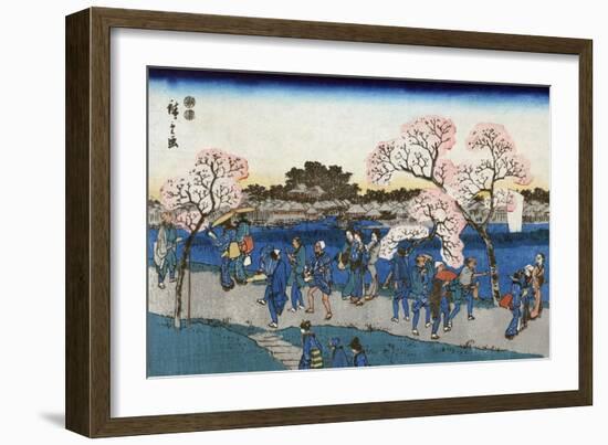 Viewing Cherry Blossoms along the Sumida River, Japanese Wood-Cut Print-Lantern Press-Framed Art Print