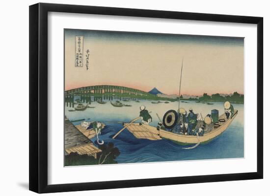 Viewing Sunset over Ryogoku Bridge from the Ommaya Embankment-Katsushika Hokusai-Framed Premium Giclee Print