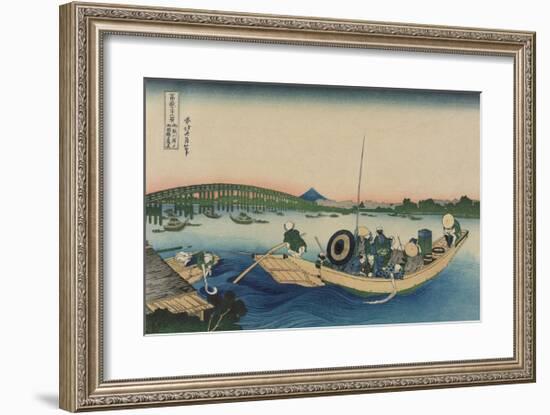 Viewing Sunset over Ryogoku Bridge from the Ommaya Embankment-Katsushika Hokusai-Framed Premium Giclee Print