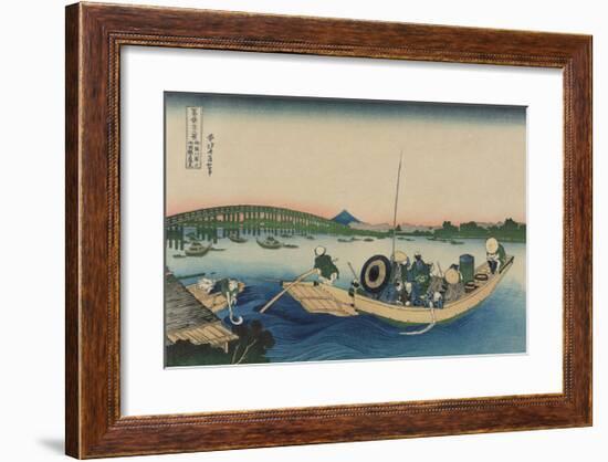 Viewing Sunset over Ryogoku Bridge from the Ommaya Embankment-Katsushika Hokusai-Framed Premium Giclee Print