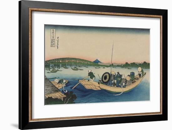 Viewing Sunset over Ryogoku Bridge from the Ommaya Embankment-Katsushika Hokusai-Framed Premium Giclee Print