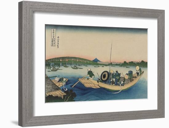 Viewing Sunset over Ryogoku Bridge from the Ommaya Embankment-Katsushika Hokusai-Framed Premium Giclee Print