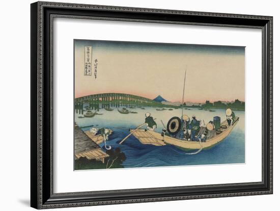 Viewing Sunset over Ryogoku Bridge from the Ommaya Embankment-Katsushika Hokusai-Framed Premium Giclee Print