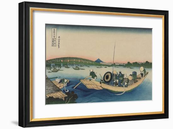 Viewing Sunset over Ryogoku Bridge from the Ommaya Embankment-Katsushika Hokusai-Framed Premium Giclee Print