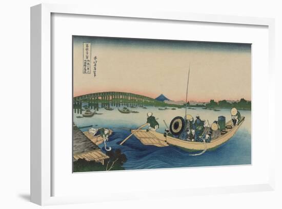 Viewing Sunset over Ryogoku Bridge from the Ommaya Embankment-Katsushika Hokusai-Framed Premium Giclee Print