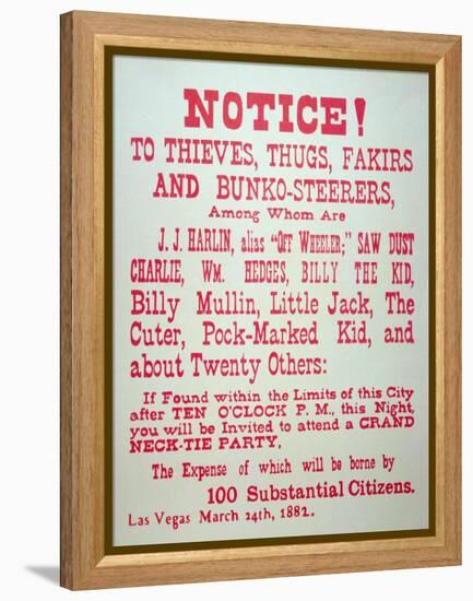 Vigilante Notice of 1882-American School-Framed Premier Image Canvas