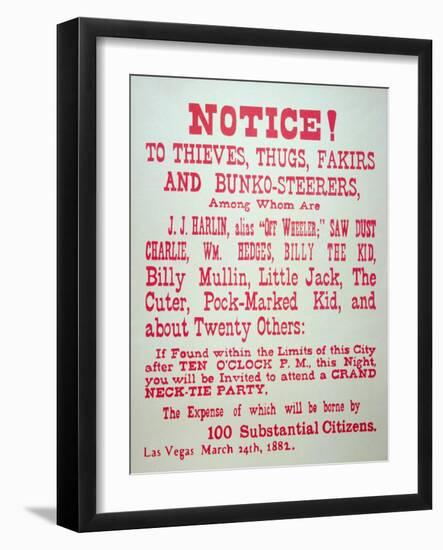 Vigilante Notice of 1882-American School-Framed Giclee Print