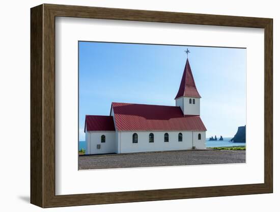 Vik, Church, in the Background the Rock Needles Reynisdrangar-Catharina Lux-Framed Photographic Print