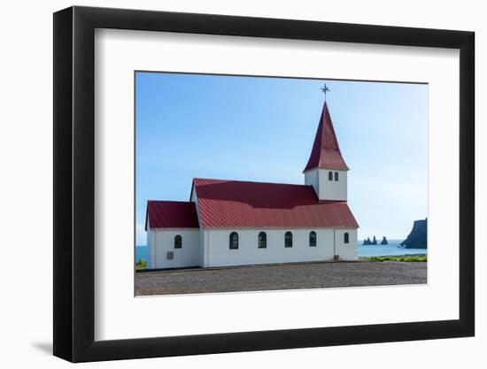 Vik, Church, in the Background the Rock Needles Reynisdrangar-Catharina Lux-Framed Photographic Print