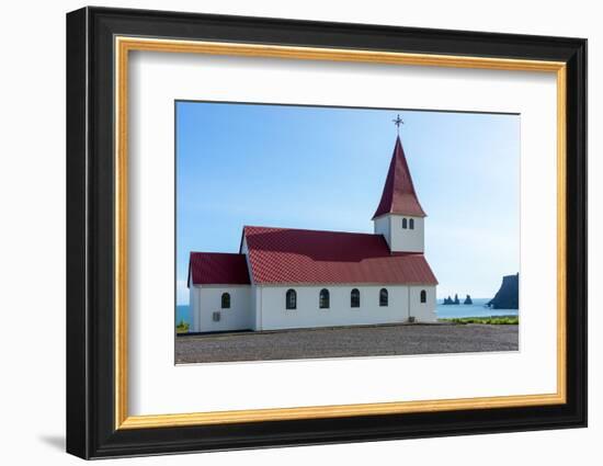 Vik, Church, in the Background the Rock Needles Reynisdrangar-Catharina Lux-Framed Photographic Print