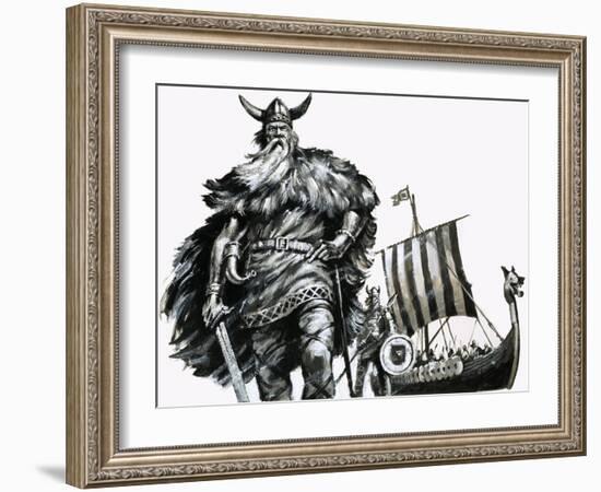 Viking and Longship-null-Framed Giclee Print