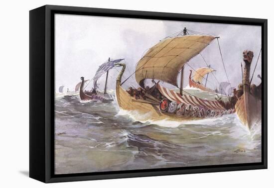 Viking Raiding Fleet Racing Across the North Sea-Albert Sebille-Framed Premier Image Canvas