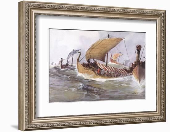 Viking Raiding Fleet Racing Across the North Sea-Albert Sebille-Framed Photographic Print