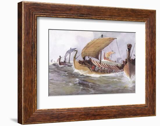 Viking Raiding Fleet Racing Across the North Sea-Albert Sebille-Framed Photographic Print