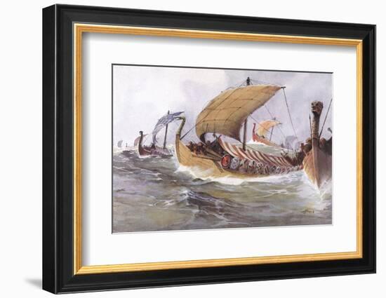 Viking Raiding Fleet Racing Across the North Sea-Albert Sebille-Framed Photographic Print