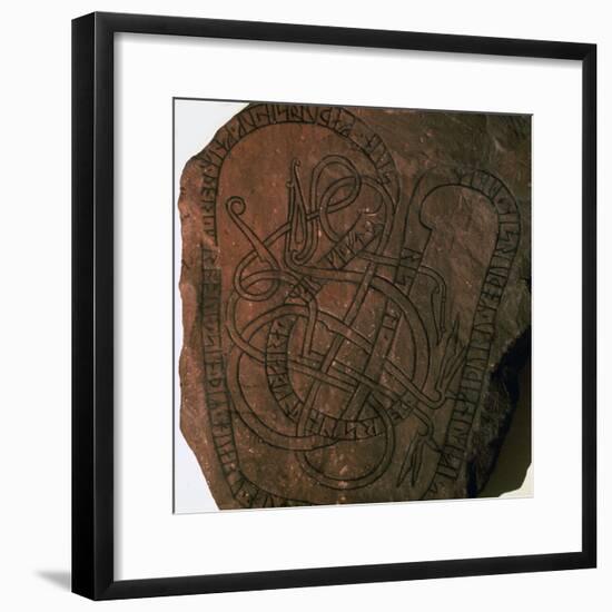 Viking runes on a gravestone. Artist: Unknown-Unknown-Framed Giclee Print