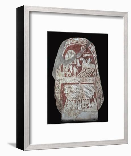 Viking runestone with a ship and the eight-legged horse Sleipnir, 8th century-Unknown-Framed Giclee Print