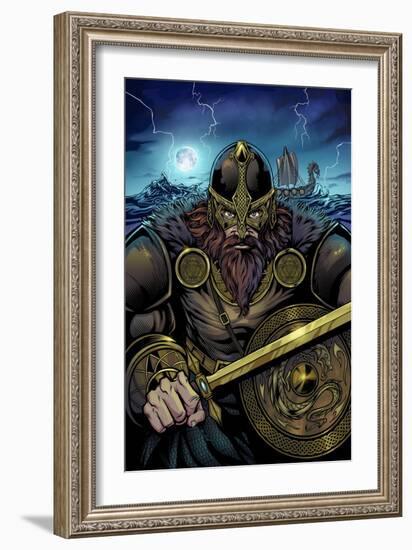 Viking Sword and Shield Moonlight-FlyLand Designs-Framed Giclee Print