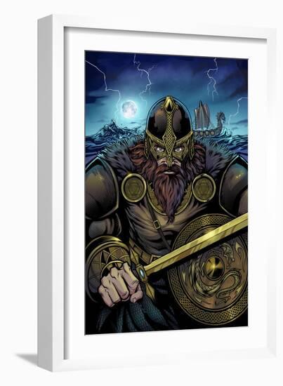 Viking Sword and Shield Moonlight-FlyLand Designs-Framed Giclee Print