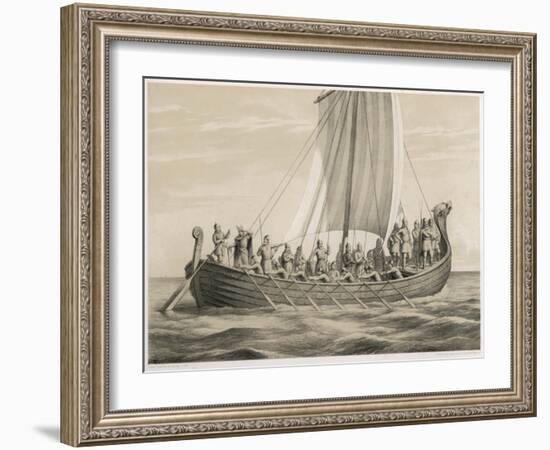 Vikingesnekke, Norwegian Warriors in a Half-Decked Warship-Anker Lund-Framed Art Print