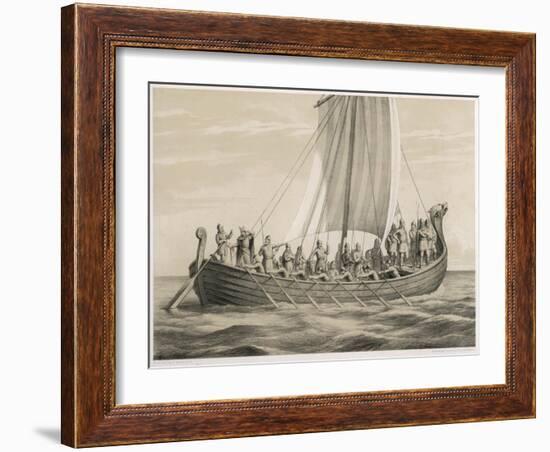 Vikingesnekke, Norwegian Warriors in a Half-Decked Warship-Anker Lund-Framed Art Print