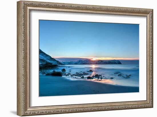 Vikten Beach in the Lofoten Islands, Norway in the Winter at Sunset-Felix Lipov-Framed Photographic Print