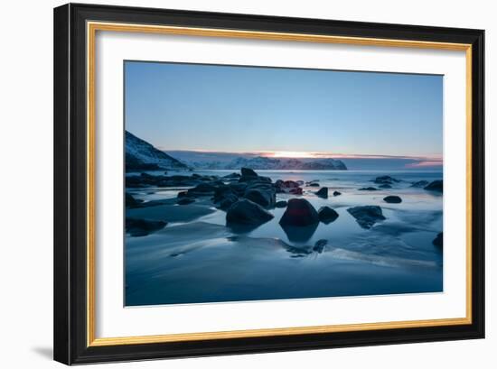 Vikten Beach in the Lofoten Islands, Norway in the Winter at Sunset-Felix Lipov-Framed Photographic Print