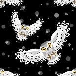 Seamless Pattern with Flying Polar Owls-Viktoriia Debopre-Stretched Canvas